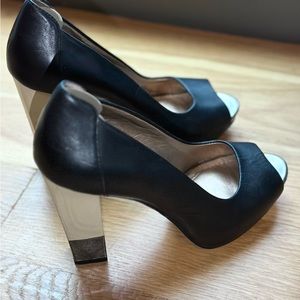 BCBG black and wooden heels!